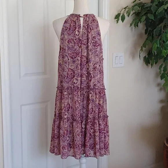 LIKE NEW! Anthropologie DREW Purple Paisley Halter-Tiered Dress Size Large - Picture 4 of 9